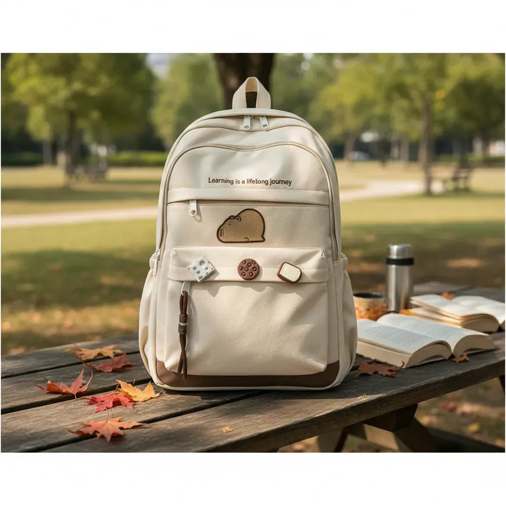 Mochila Escolar Llavero Capibara Blanco KL1159
