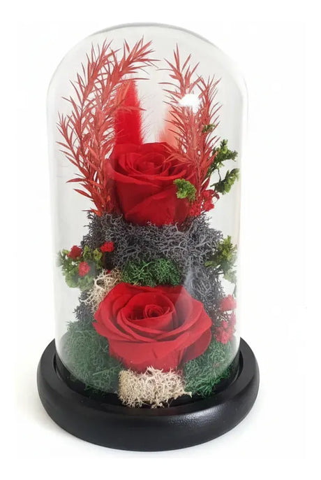 Flor Artificial Rosas Con Cupula De Cristal 16cm Kl798