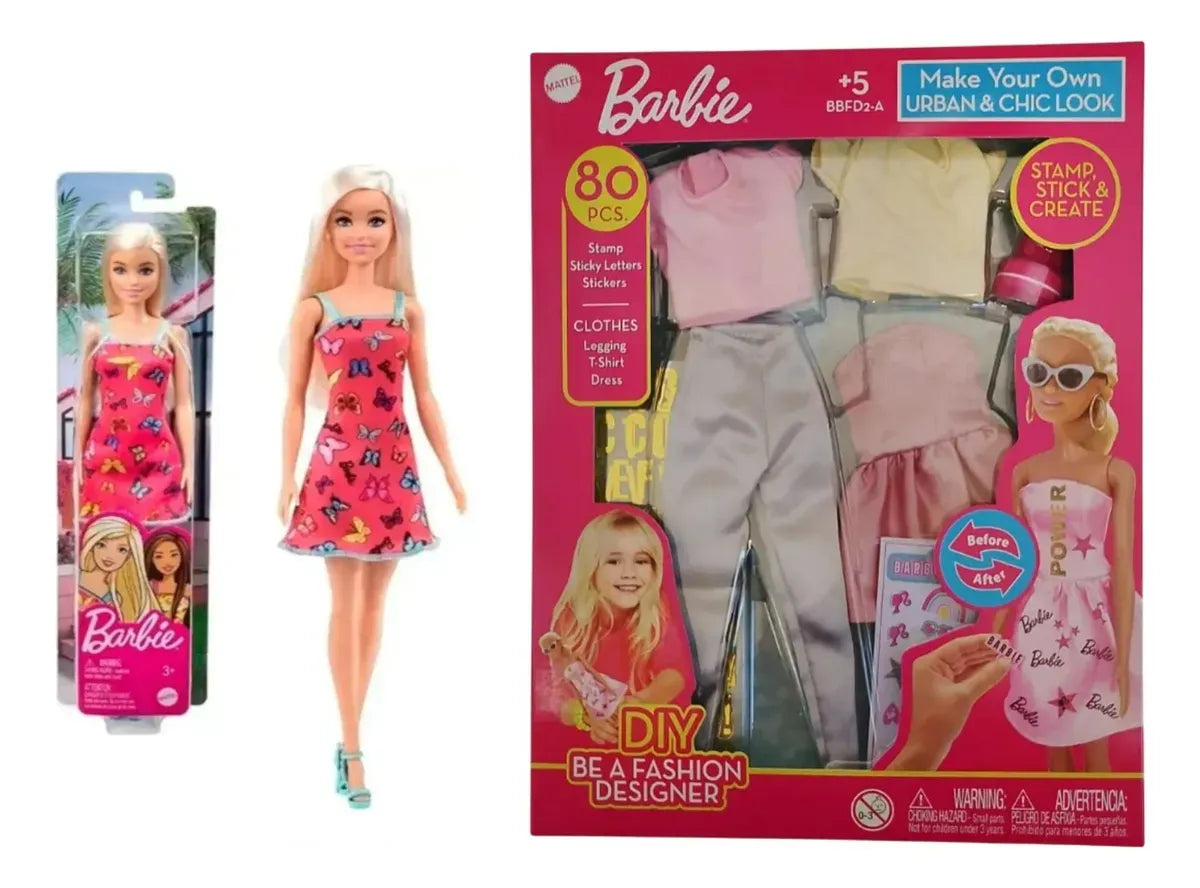Combo Muñeca Barbie T7439 + Set Ropa Para Diseñar BBFD2-A