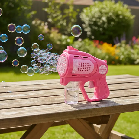 Mini Pistola Burbujero con Luces 21 Agujeros Automatica a Pila ROSA KB1322