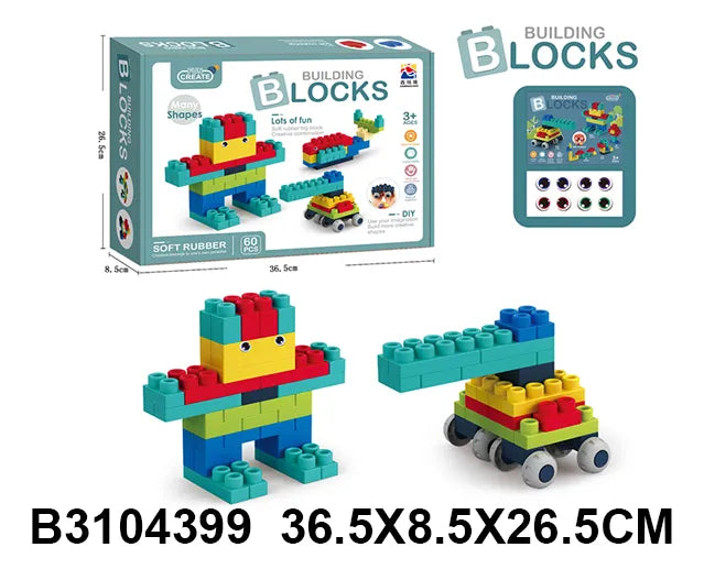 Bloques Softs De Goma Blanda 60 pcs Azul 3104399
