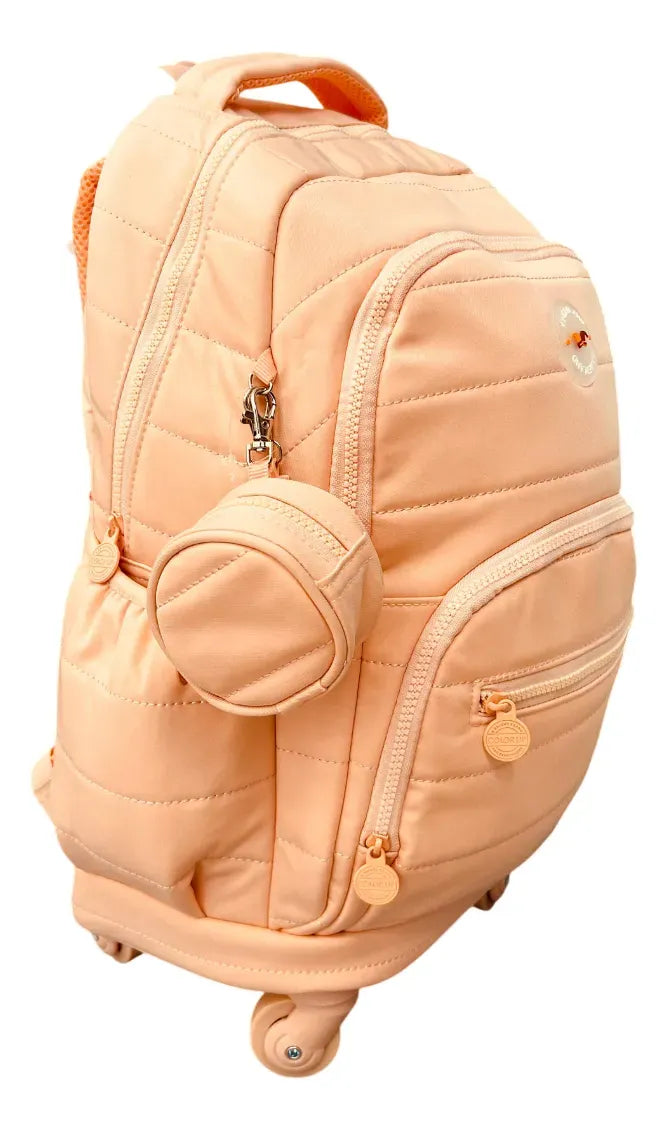 Combo Mochila Carrito 18p + Lunchera + Cartuchera Kinderland Rosa Sl2504-sl2501-sl2503