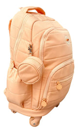 Combo Mochila Carrito 18p + Lunchera + Cartuchera Kinderland Rosa Sl2504-sl2501-sl2503
