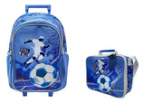 Combo Escolar Mochila 18p + Lunchera Futbol Zykl003 Shine Celeste Con Blanco