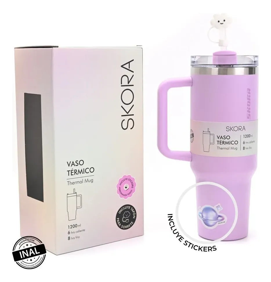 Skora Vaso Termico Con Bombilla Y Tapon Nube 1200ml Lila 40138