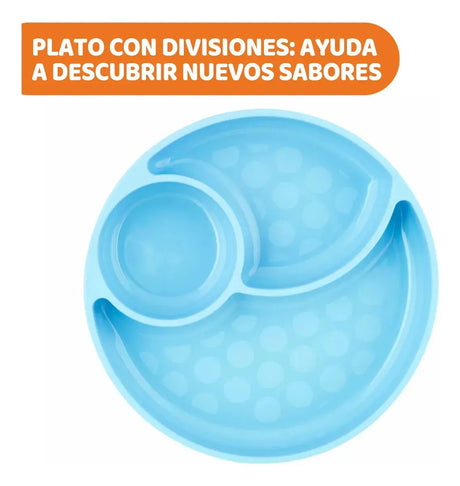 Chicco Plato Silicona C/Divisiones Celeste 12m 1021620