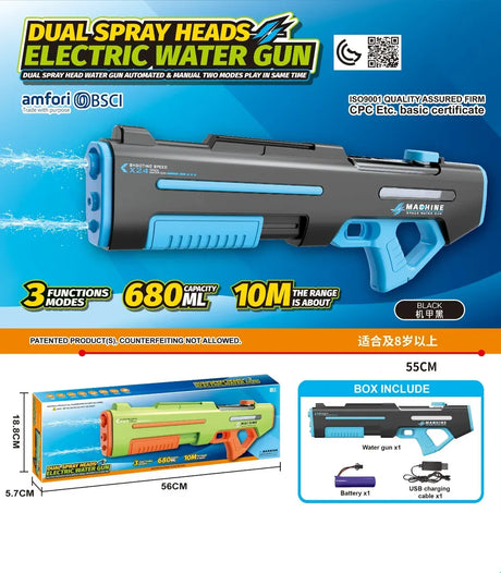 Pistola De Agua Doble Cañón Eléctrica Kb1380 Shine Negro