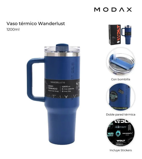 Wanderlust Vaso termico con bombilla 1200ml Azul 39429