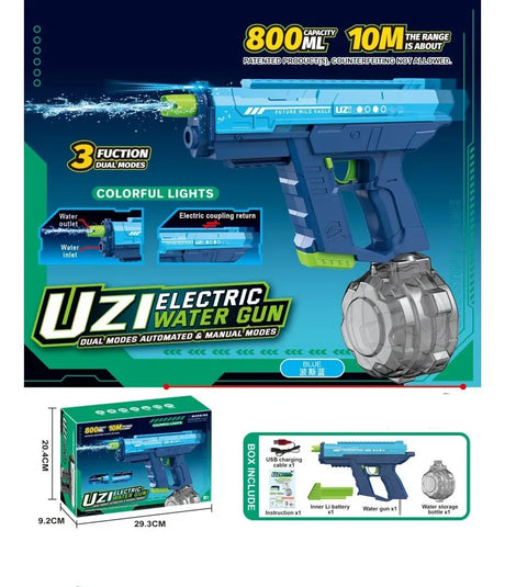 Pistola De Agua Uzi Con Luz Eléctrica Recargable AZUL KB1323