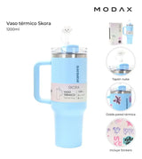 Skora Vaso termico con bombilla y tapon nube 1200ml Celeste 37126