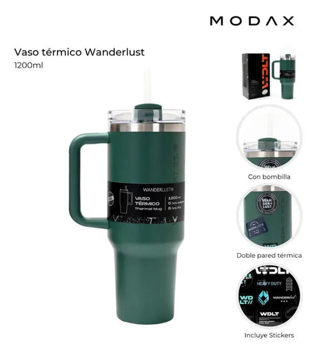 Wanderlust Vaso termico con bombilla 1200ml Verde 39432