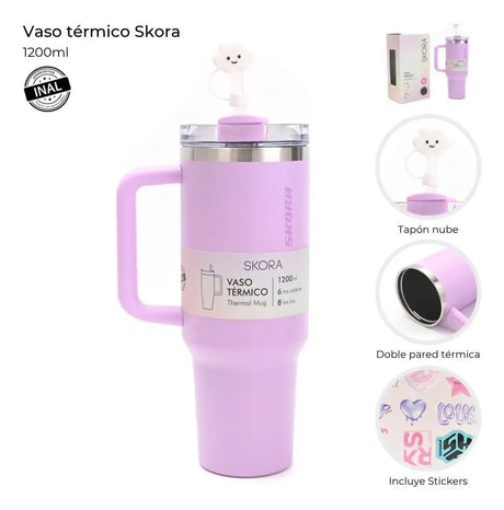 Skora Vaso Termico Con Bombilla Y Tapon Nube 1200ml Lila 40138