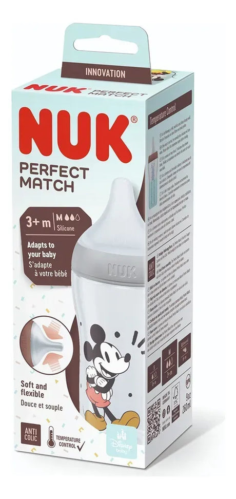 Nuk Mamadera Perfect Match 260 ml Cont de Temp MICKEY MOUSE Gris 10742040