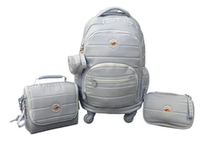 Combo Mochila 18p Carro + Lunchera + Cartuchera Kinderland Celeste