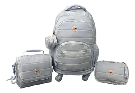 Combo Mochila 18p Carro + Lunchera + Cartuchera Kinderland Celeste