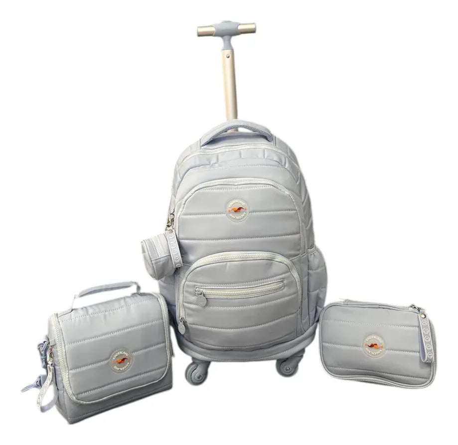 Combo Mochila 18p Carro + Lunchera + Cartuchera Kinderland Celeste