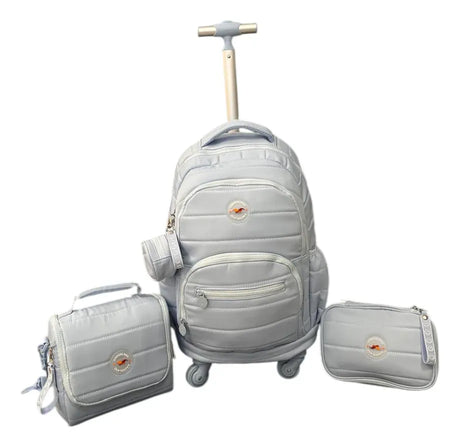 Combo Mochila 18p Carro + Lunchera + Cartuchera Kinderland Celeste