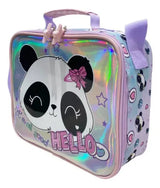 Combo Escolar Mochila Panda 18p + Lunchera Zykl004 Shine Lila Con Rosa