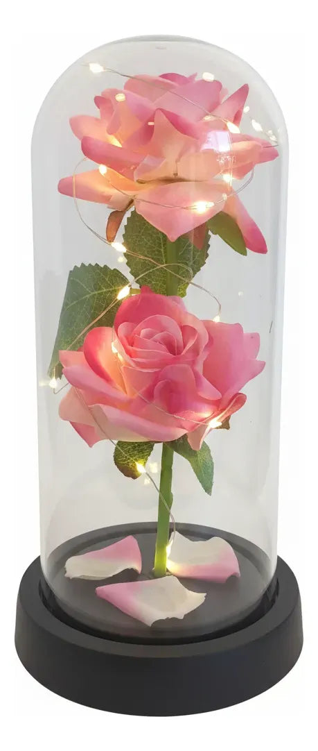 Rosas Flor Artificial Cupula Con Luz 21cm Kl790