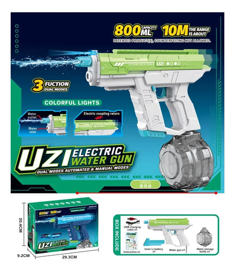 Pistola De Agua Uzi Con Luz Eléctrica Recargable VERDE KB1323