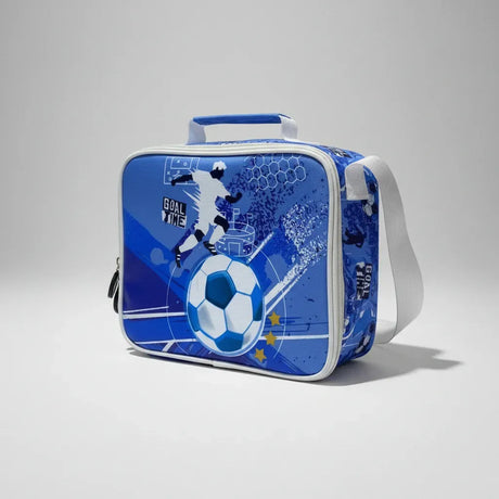 Lunchera Térmica Escolar Futbol Zykl003 Shine Celeste Con Blanco