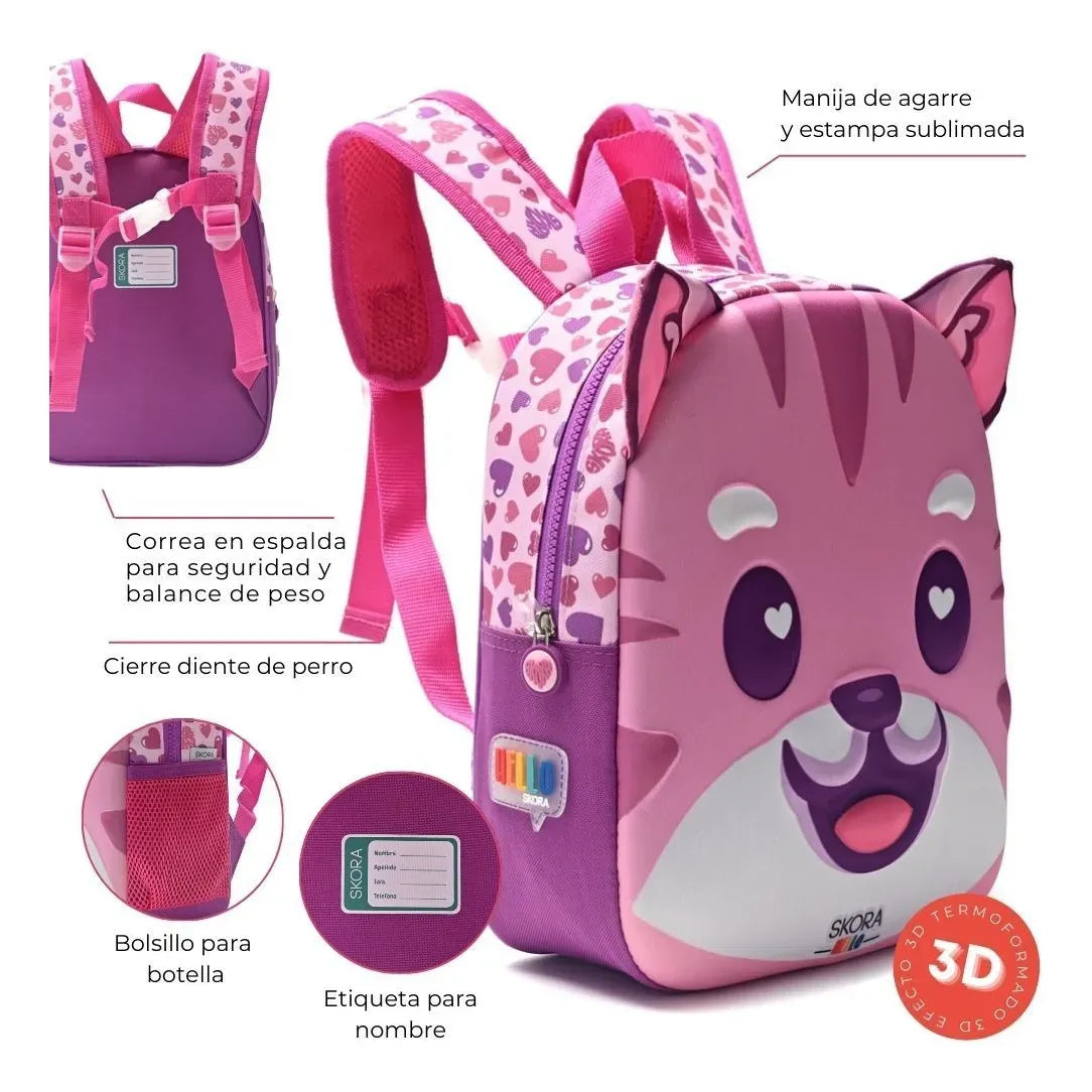 Mochila C/Luz Kawaii Momo Termoformada 22x30x10cm 12P 41309
