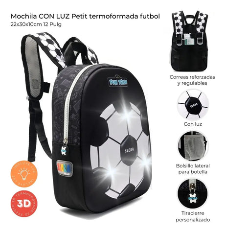 Mochila C/Luz Petit Termoformada Futbol 12p 22x30x10cm 41318