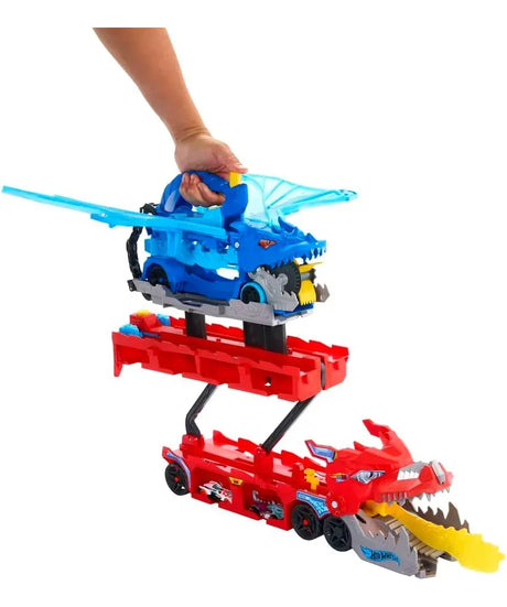 Hot Wheels Dragón Transportador con Ataque Doble + 2 Coches 1:64 JBM72