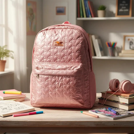 Mochila Escolar Puffy Corazones Tornasol Rosa SL1903