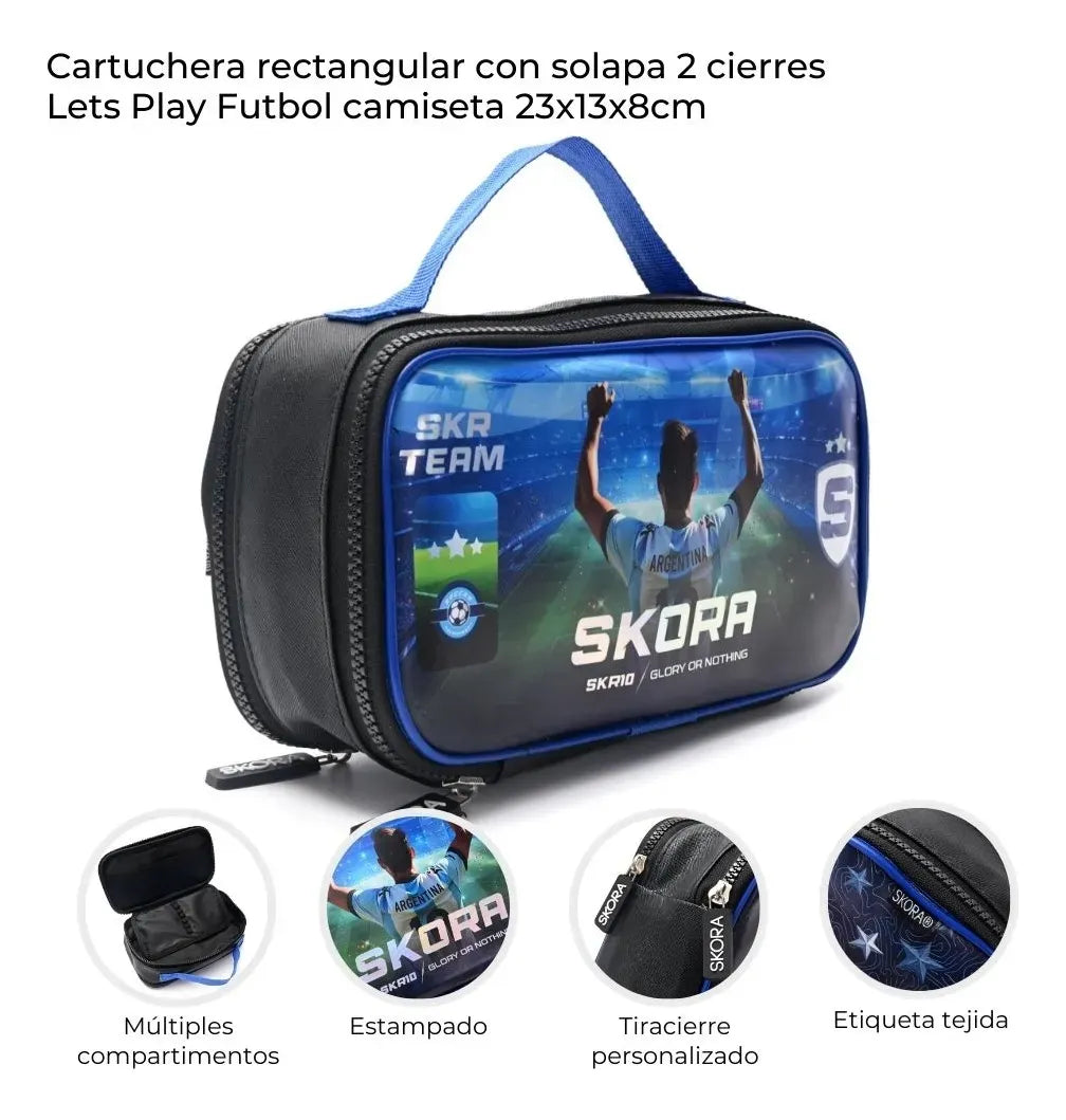 Skora Cartuchera Rectangular Cierres Let S Play Futbol 43146 Azul