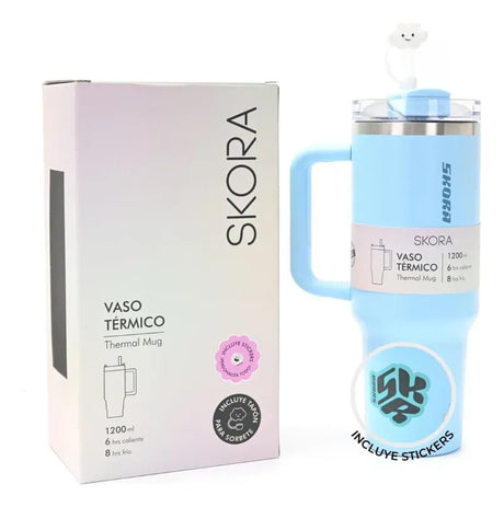 Skora Vaso termico con bombilla y tapon nube 1200ml Celeste 37126