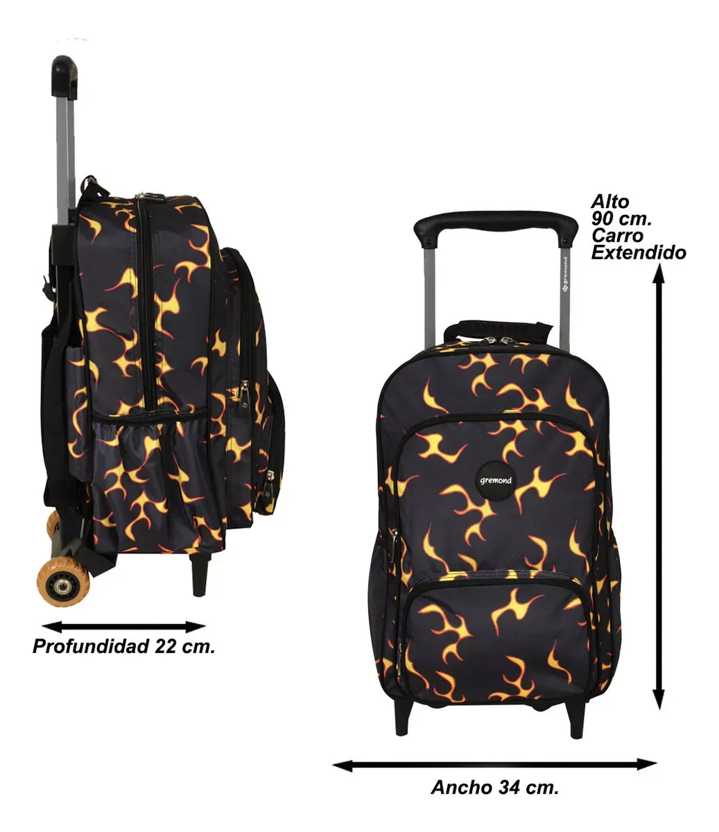 Gremond Mochila con carro negra con fueguitos 5051500054