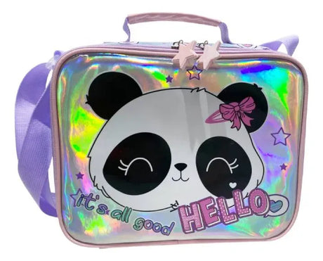 Combo Escolar Mochila Panda 18p + Lunchera Zykl004 Shine Lila Con Rosa