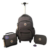 Combo Mochila 18p Carrito + Cartuchera +lunchera Kinderland Gris-sl2504-sl2501-sl2503