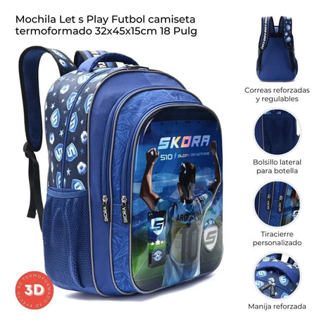 Skora Mochila Espalda Lets Play Futbol Camiseta 18p 42879 Azul