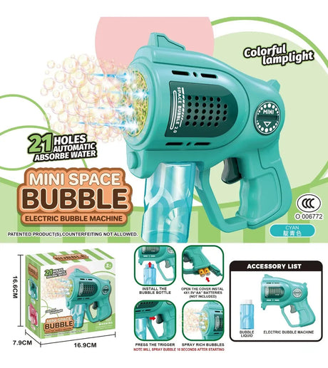 Mini Pistola Burbujero Luces Automática A Pila Kb1322 Shine Azul