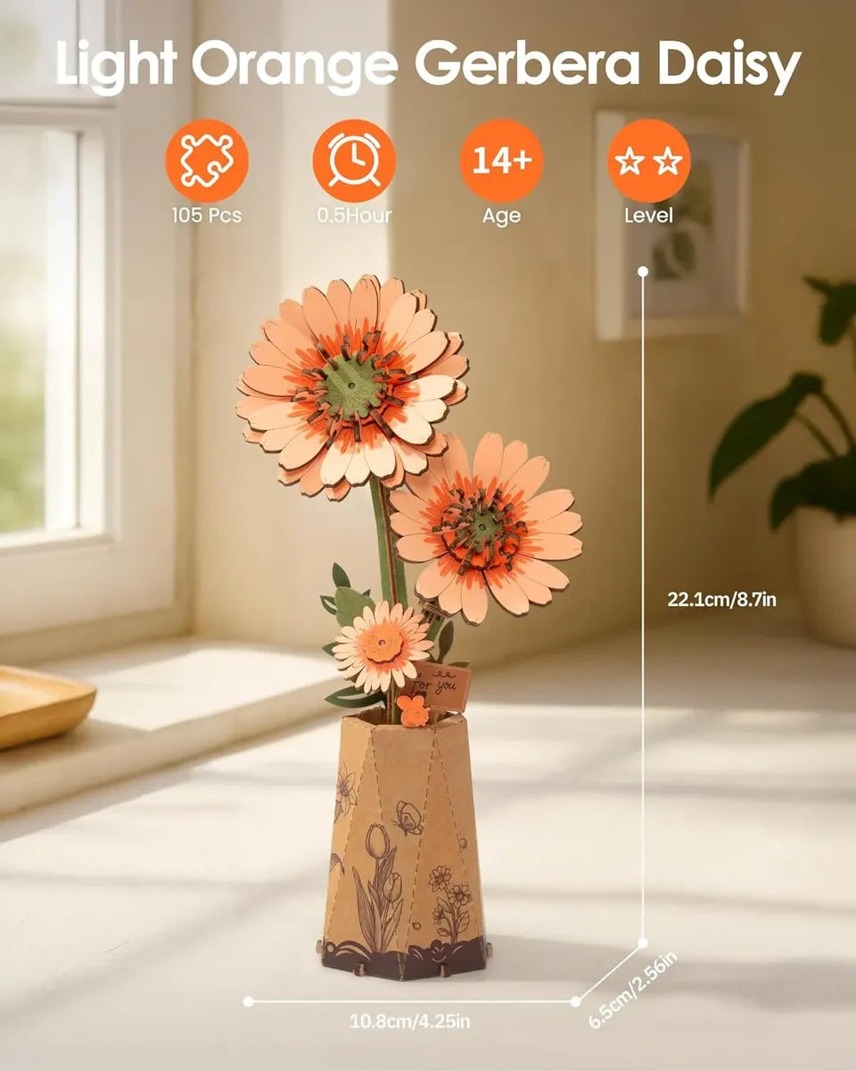 Robotime Rowood Light Orange Gerbera TW111