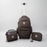 Combo Mochila 18p Carrito + Cartuchera +lunchera Kinderland Gris-sl2504-sl2501-sl2503