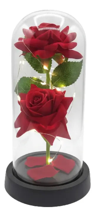 Rosas Flor Artificial Cupula Con Luz 21cm Kl790