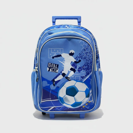 Mochila Carrito Escolar Futbol 18 Pulgadas Zykl003 Shine Celeste Y Blanco