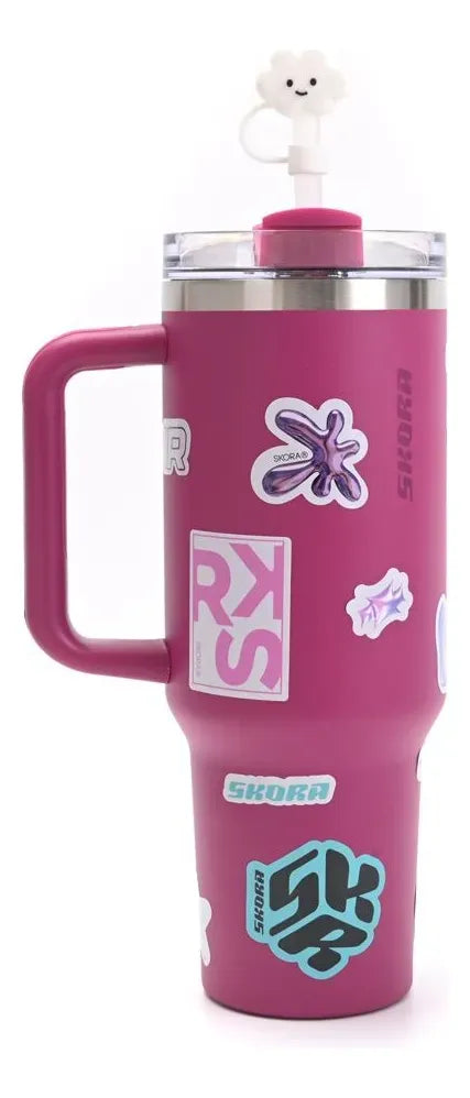 Skora Vaso Termico Con Bombilla Y Tapon Nube 1200ml Uva 40137