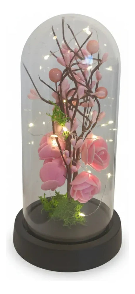 Rosas Flor Artificial Cupula Con Luz 21cm Kl791