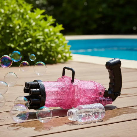 Pistola Burbujero 8 Agujeros Glitter A Pila Con Luces Kb1124 Rosa Shine