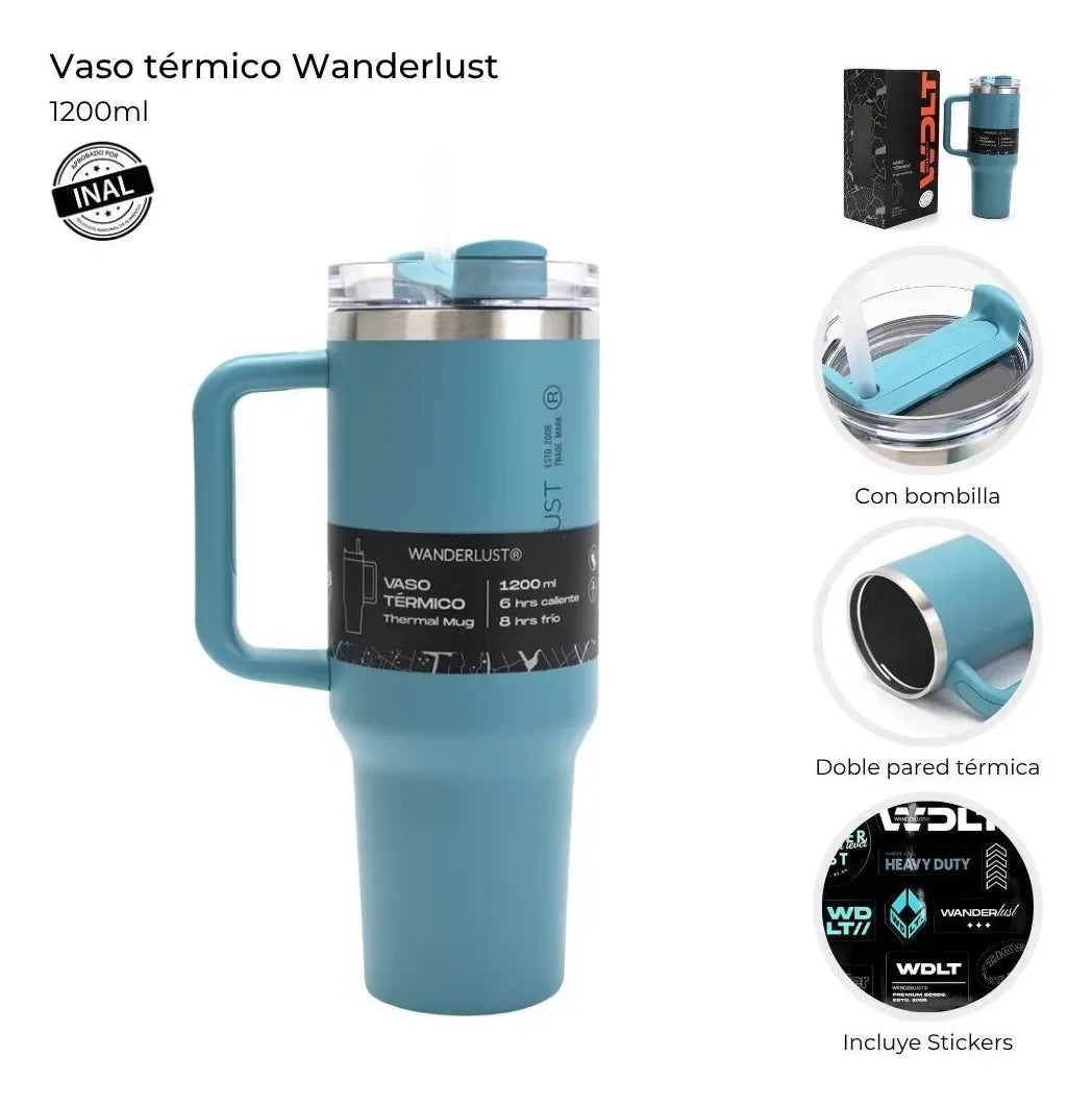 Wanderlust Vaso Termico Con Bombilla 1200ml Verde 40124