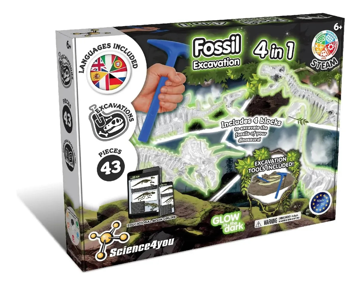 Science4you Excavación de Fósiles 4 en 1 Brilla en la Oscuridad 80004943 634411