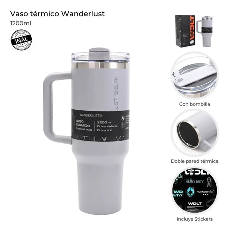 Wanderlust Vaso Termico Con Bombilla 1200ml Gris 40125