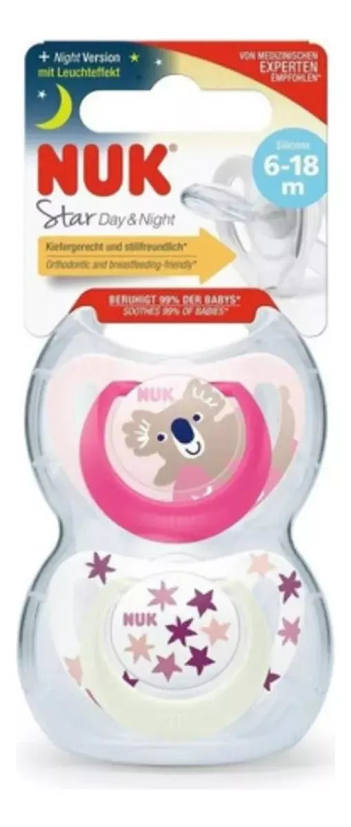 Nuk Set de 2 Chup. Star Dia & Noche T2 Koala Rosa 10736782