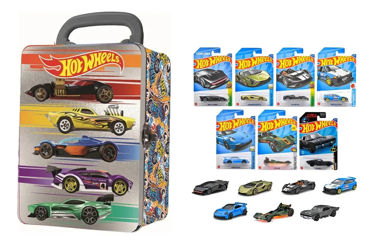 Combo 10 Autitos Hot Wheels + Car Case Metalico Hwcc2-23s
