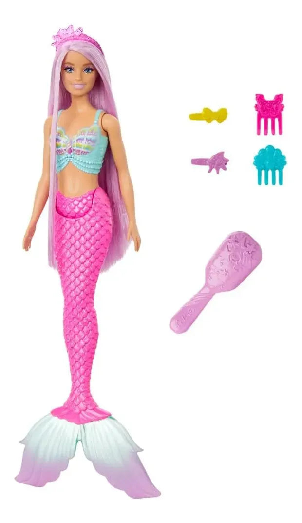 Barbie Muñeca Sirena Con Pelo y Accesorios Para Peinar HRR00