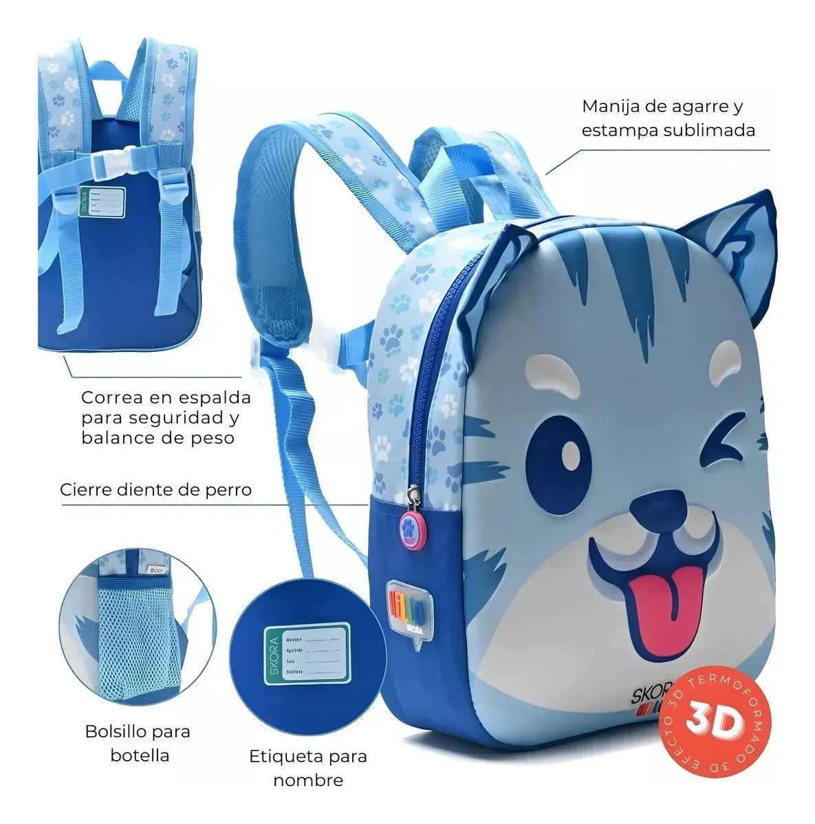 Mochila C/Luz Kawaii Kori Termoformada 22x30x10cm 12P 41308